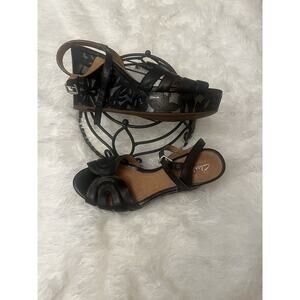 Clarks Artisan 9.5 Black Leather High Heel Platform Wedge Open Toe Sandals Shoes